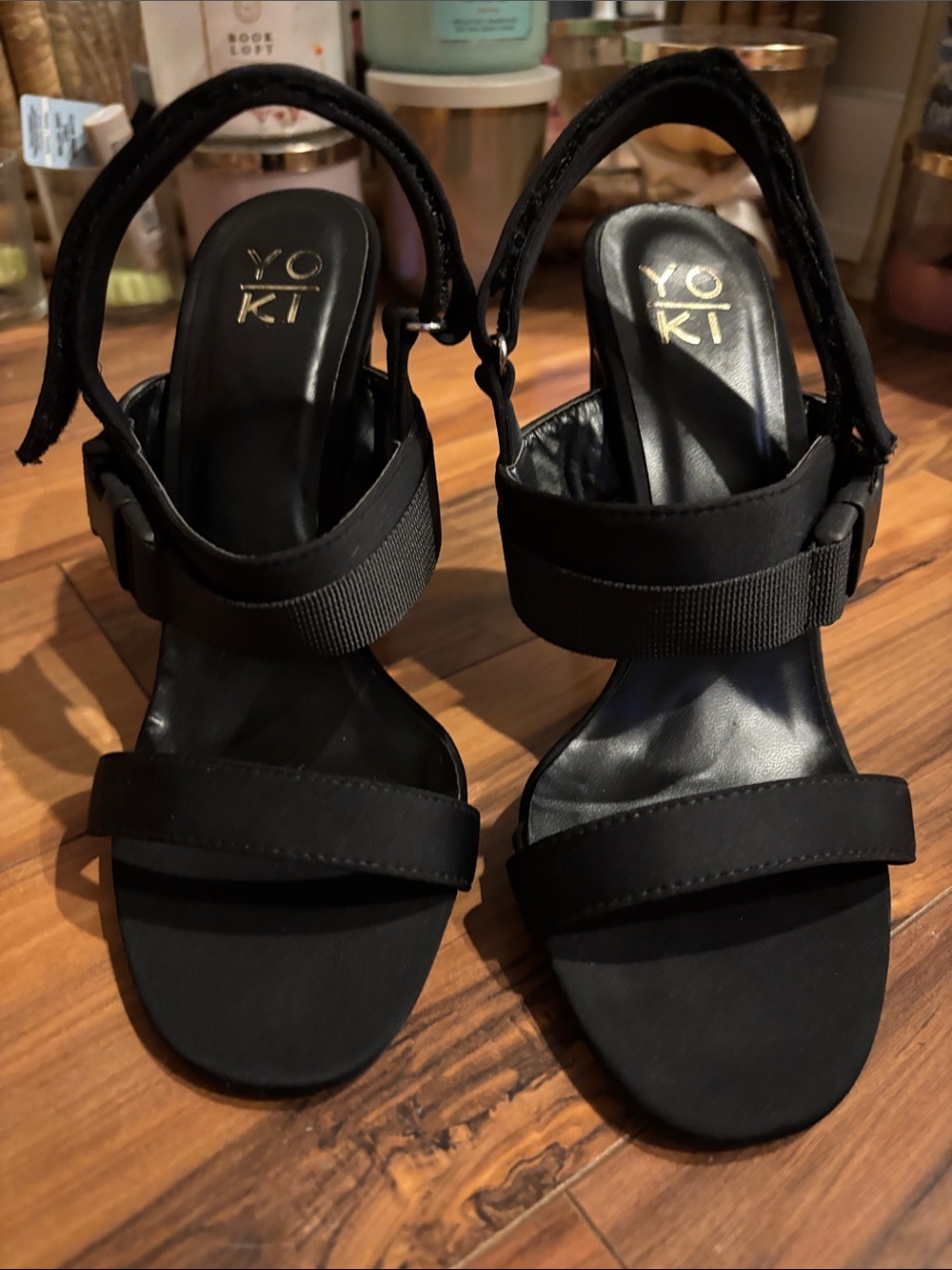 Yoki Black Strappy Block Heel Sandals